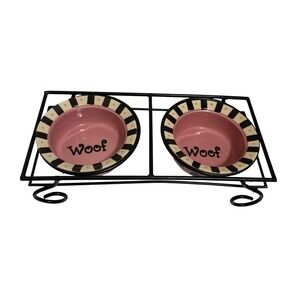 PetRageous Designs Elevated  Boutique Dog Bowl Set  Wrought Iron Stand Stoneware